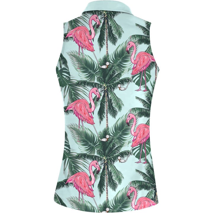 Seamless Tropical Flamingo Golf Women Short Sleeve Polo Shirt Sleeveless Polo Shirt, Idea Gift for Golf Lover